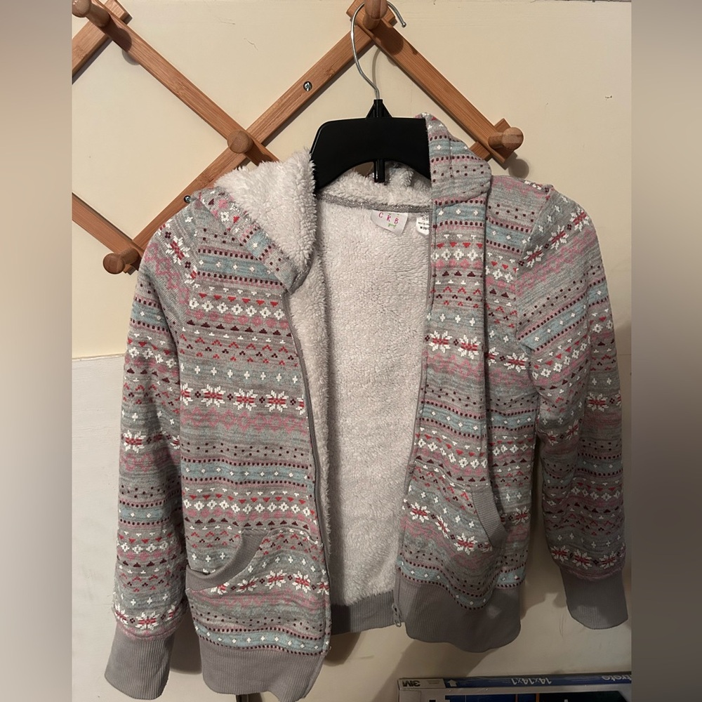 CRB Girl, Grey zippered sweatshirt with snowflakes, size medium